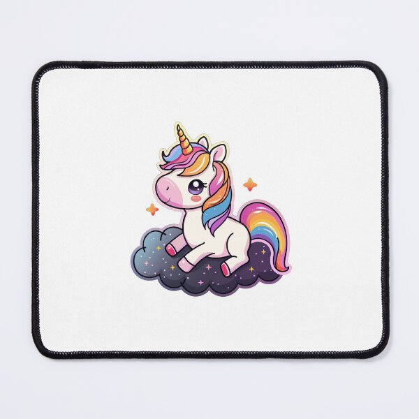 Item preview, Kawaii chibi unicorn with rainbow mane lying on a black cloud designed and sold by KawaiiArtStyle.