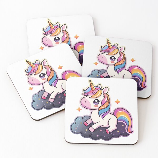 Item preview, Kawaii chibi unicorn with rainbow mane lying on a black cloud designed and sold by KawaiiArtStyle.