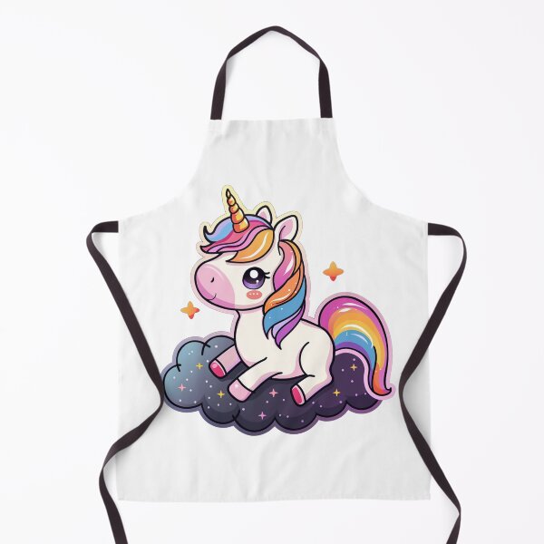 Item preview, Kawaii chibi unicorn with rainbow mane lying on a black cloud designed and sold by KawaiiArtStyle.