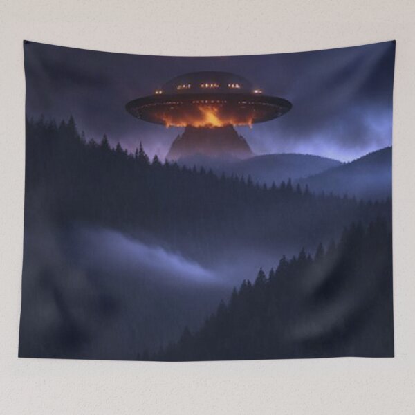 Item preview, Ufo Burning Red Above a Forest designed and sold by TheDarkWardrobe.