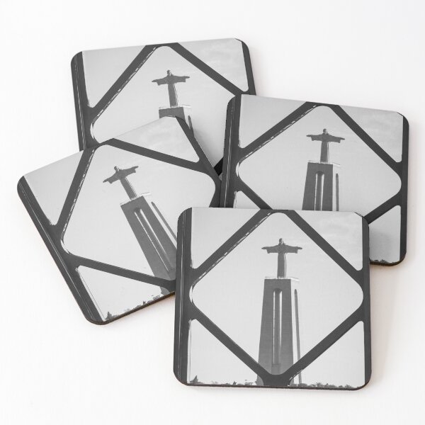 Item preview, Black and white Sanctuary of Christ viewed by Red bridge over the Tejo River in Lisbon, Portugal designed and sold by jpferreiraphoto.