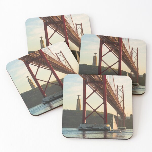 Item preview, Red bridge over the Tejo River with boat in Lisbon, Portugal designed and sold by jpferreiraphoto.