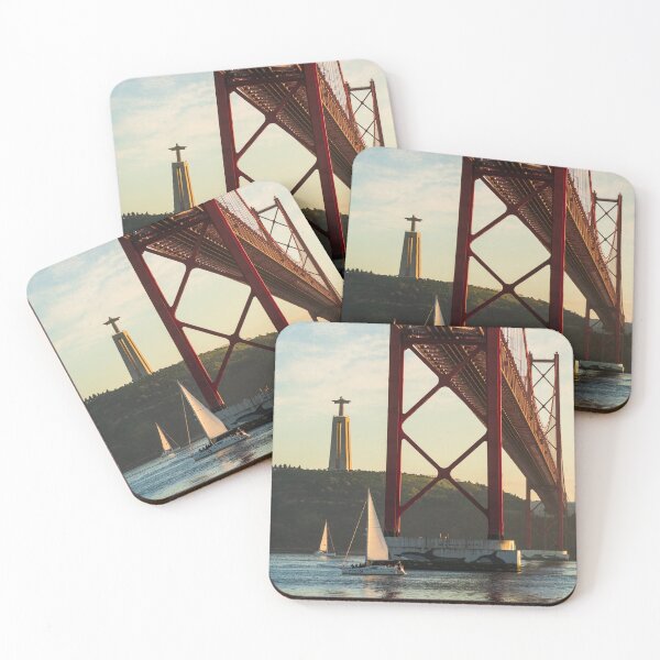 Item preview, Red bridge over the Tejo River with boat in Lisbon, Portugal designed and sold by jpferreiraphoto.