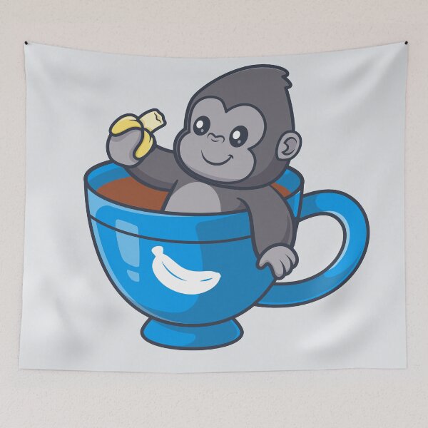 Item preview, Banana Brew Delight: Cute Gorilla with Coffee" designed and sold by hjian8219.