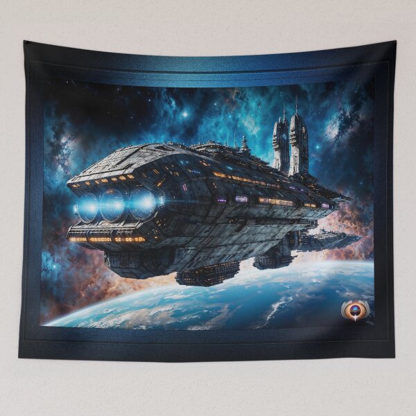 Item preview, A Dreadnought Orbiting Draenus IX Mesmerizing AI Concept Sci-Fi Art by Xzendor7 designed and sold by Xzendor7 Digital Art Creations.
