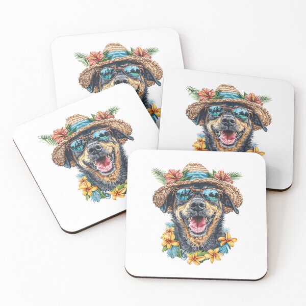 Item preview, Dog with summer clothes on the beach designed and sold by Miauau Studio.
