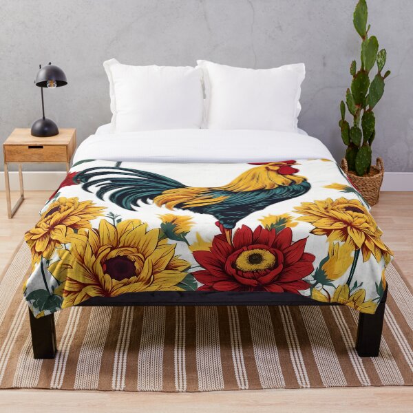 Item preview, Rooster among yellow and red chrysanthemums designed and sold by Ciervo Primavera.