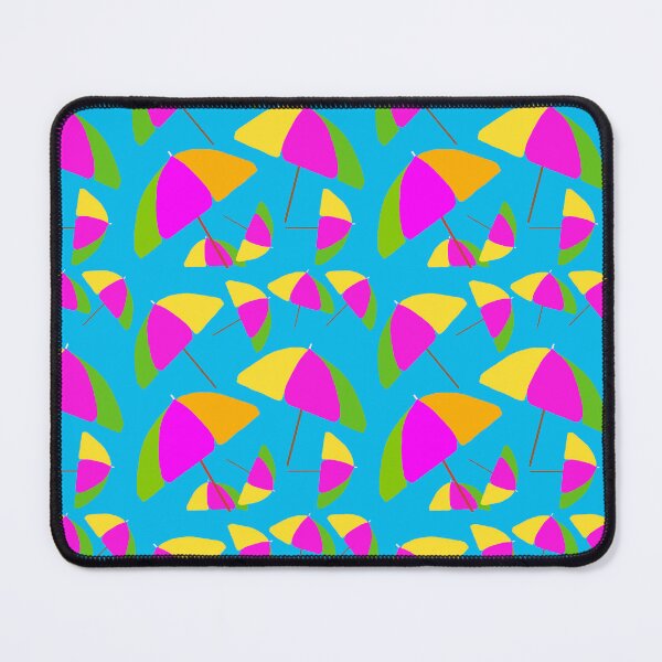 Item preview, Colorful beach Umbrellas - Hand-drawn Repeating Pattern on Blue Background hex code #02b9ed designed and sold by Victoria Rose.