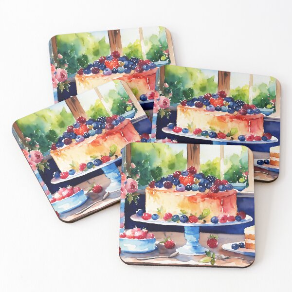 Item preview, watercolor of a yummy cheesecake with fruit on top  designed and sold by soulfulpalette.