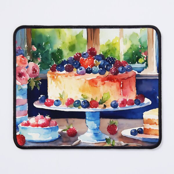 Item preview, watercolor of a yummy cheesecake with fruit on top  designed and sold by soulfulpalette.