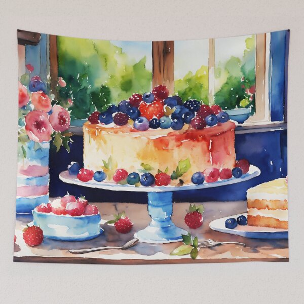Item preview, watercolor of a yummy cheesecake with fruit on top  designed and sold by soulfulpalette.