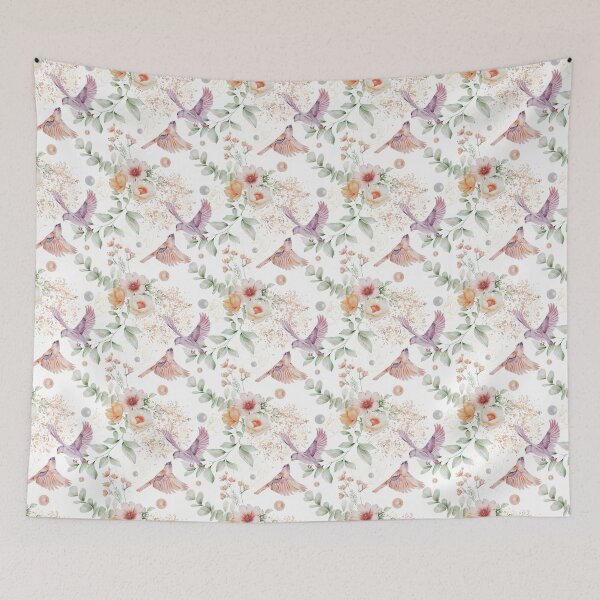 Item preview, Beautiful Spring Pattern, Lavender Birds, Peach Flowers designed and sold by Jaydee001.