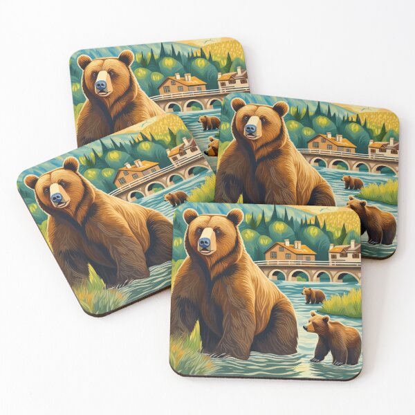 Item preview,  Cute Grizzly Bear Family Crossing River Bend designed and sold by sportsimpact.