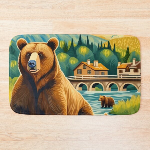 Item preview,  Cute Grizzly Bear Family Crossing River Bend designed and sold by sportsimpact.