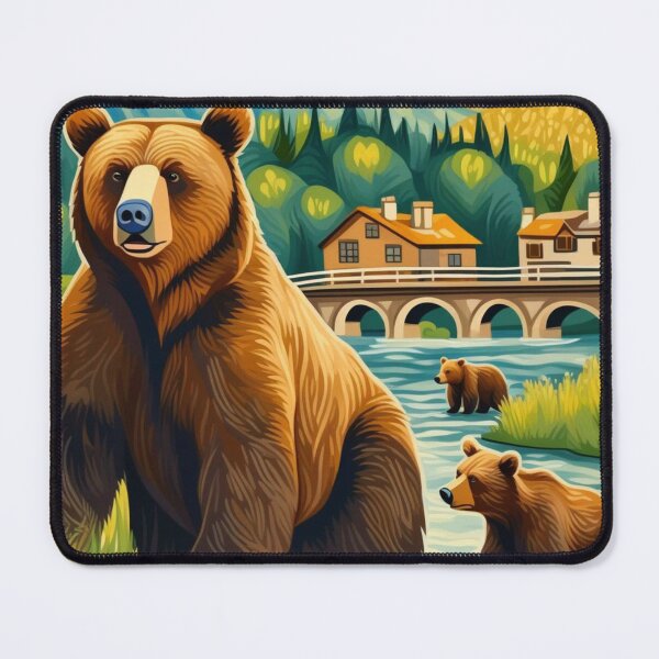 Item preview,  Cute Grizzly Bear Family Crossing River Bend designed and sold by sportsimpact.