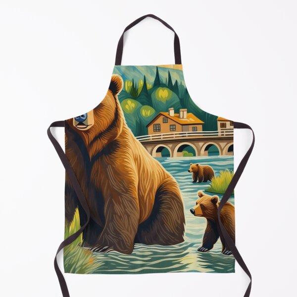 Item preview, Cute Grizzly Bear Family Crossing River Bend designed and sold by sportsimpact.