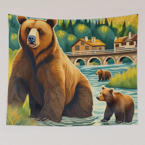 Item preview,  Cute Grizzly Bear Family Crossing River Bend designed and sold by sportsimpact.