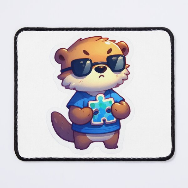 Item preview, An Otter Holding the Autism Puzzle Piece and Wearing Blue for Autism Awareness designed and sold by shellle in the ocean.