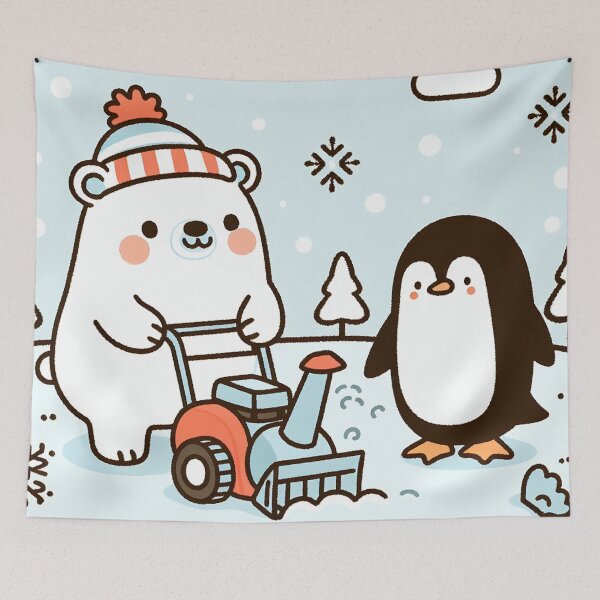 Item preview, Polar Bear and Penguin Joy in the Snow with Snow Blower designed and sold by zzz888.