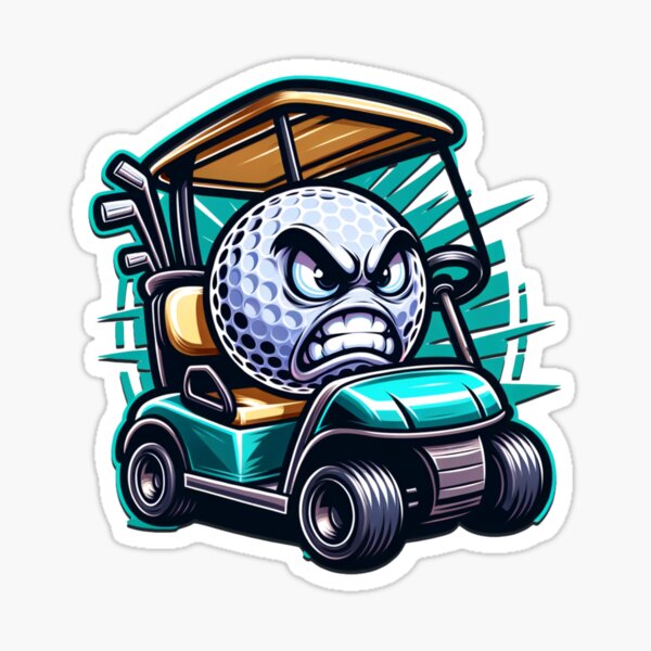 Vista previa del artículo con la obra «Pelota de golf loca en un carrito de golf», diseñado y vendido por PassionforLove.