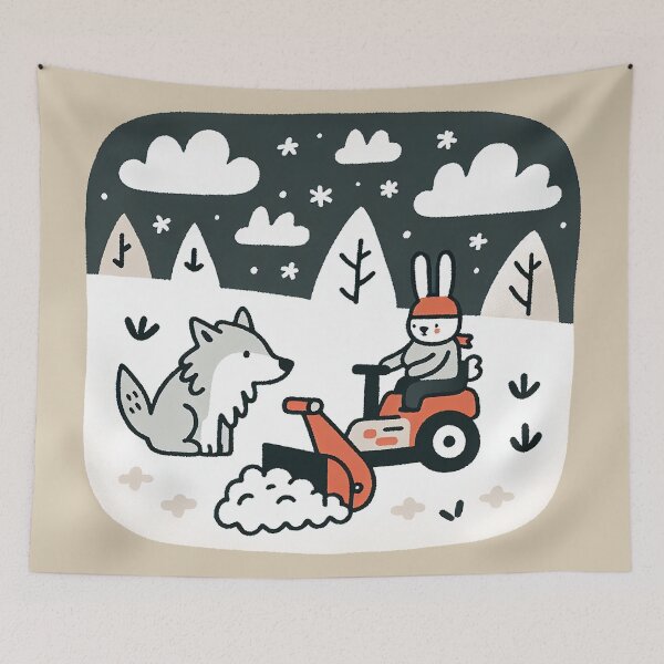 Item preview, Wolf and Rabbit Joy in the Snow with Snow Blower designed and sold by zzz888.