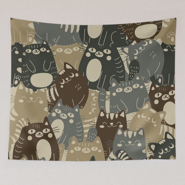Item preview, Khaki pattern consisting of cats designed and sold by Yulia Sherstiuk.