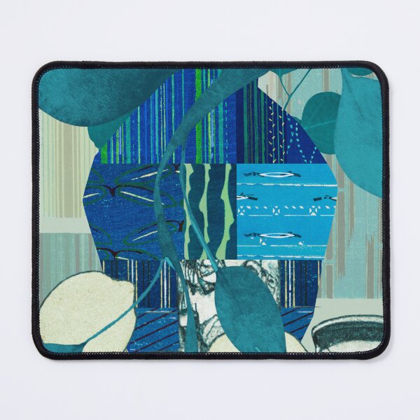 Item preview, Abstract Still Life Collage Vase with Teacups and Citrus, Teal, Lime, and Indigo No.372024-02 designed and sold by MirabiliaMagpie.