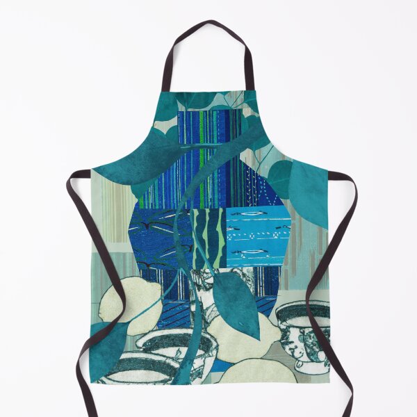 Item preview, Abstract Still Life Collage Vase with Teacups and Citrus, Teal, Lime, and Indigo No.372024-02 designed and sold by MirabiliaMagpie.