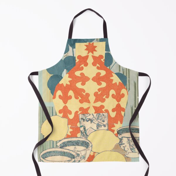Item preview, Abstract Still Life Collage Vase with Teacups and Citrus, Tangerine, Teal, and Pale Yellow No.372024-04 designed and sold by MirabiliaMagpie.