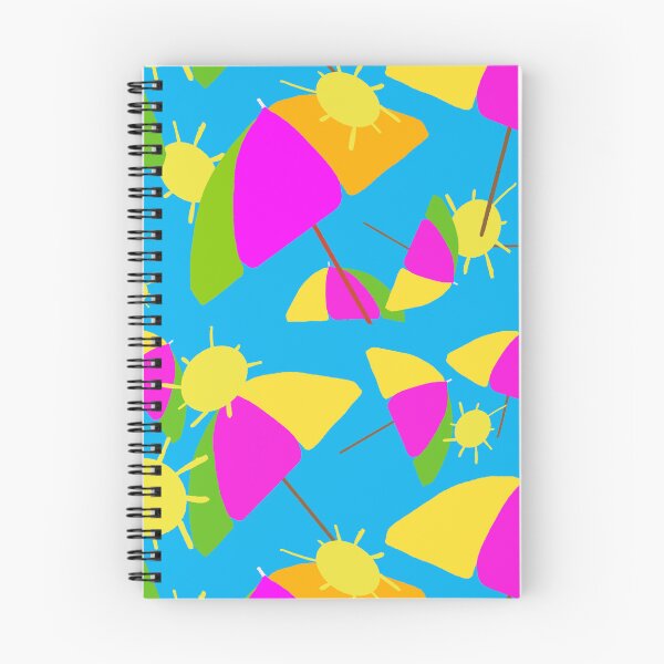 Item preview, Colorful beach Umbrellas and Sunshine on Blue Background - Hand-drawn Repeating Pattern on Blue Background hex code #02b9ed designed and sold by Victoria Rose.