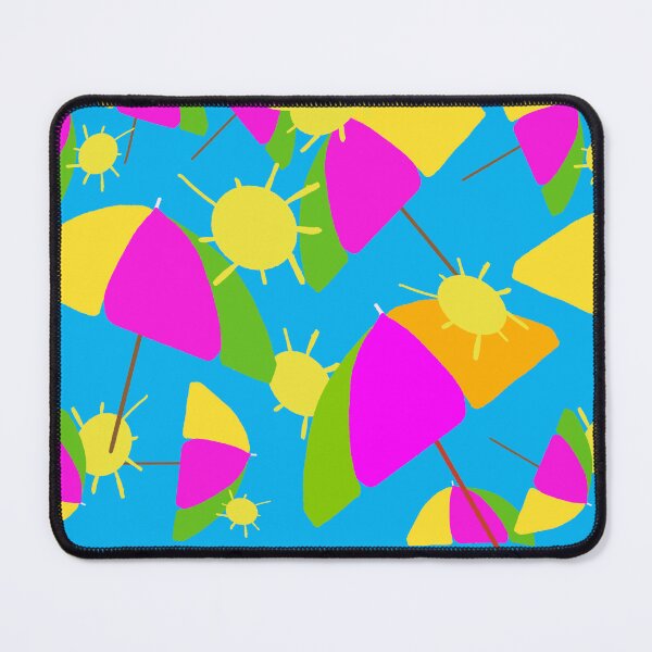 Item preview, Colorful beach Umbrellas and Sunshine on Blue Background - Hand-drawn Repeating Pattern on Blue Background hex code #02b9ed designed and sold by Victoria Rose.