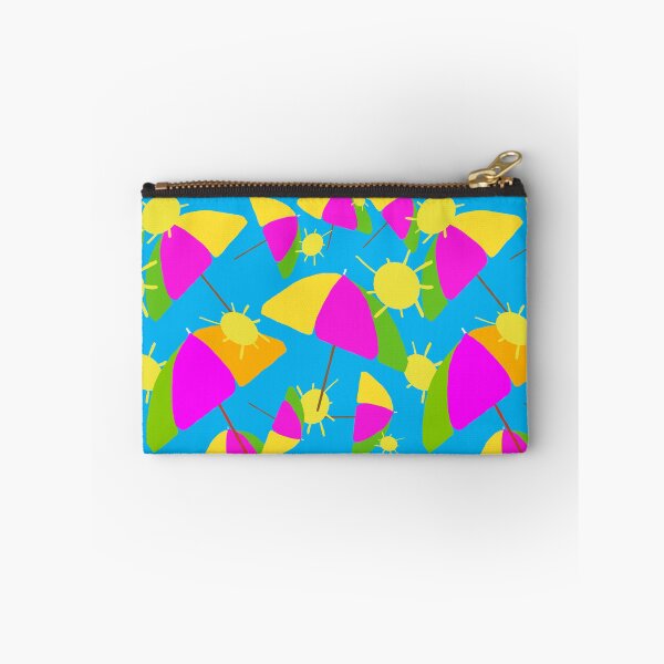 Item preview, Colorful beach Umbrellas and Sunshine on Blue Background - Hand-drawn Repeating Pattern on Blue Background hex code #02b9ed designed and sold by Victoria Rose.