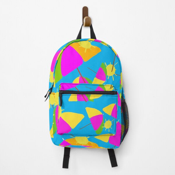 Item preview, Colorful beach Umbrellas and Sunshine on Blue Background - Hand-drawn Repeating Pattern on Blue Background hex code #02b9ed designed and sold by Victoria Rose.