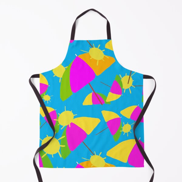 Item preview, Colorful beach Umbrellas and Sunshine on Blue Background - Hand-drawn Repeating Pattern on Blue Background hex code #02b9ed designed and sold by Victoria Rose.