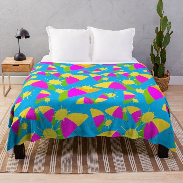 Item preview, Colorful beach Umbrellas and Sunshine on Blue Background - Hand-drawn Repeating Pattern on Blue Background hex code #02b9ed designed and sold by Victoria Rose.