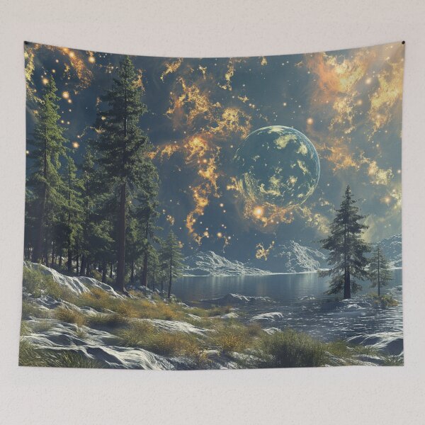 Item preview, Winter Cosmos Lake Panorama Art Print designed and sold by EmilyFNM3D.