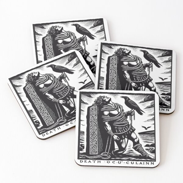 Item preview, Death of Cu Chulainn lino cut print designed and sold by lorcagrimes.