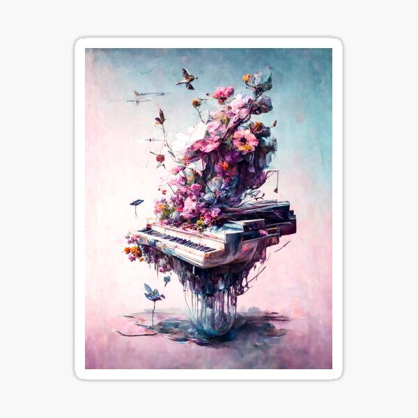 Aerial Sonata - Piano Amidst Flowers and Birds Sticker