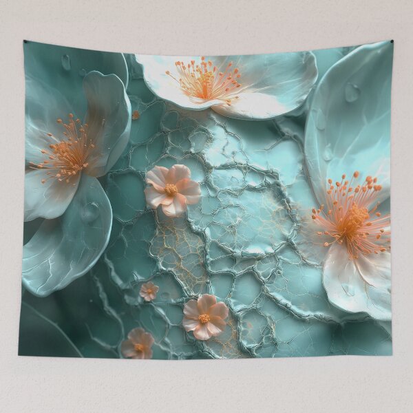 Item preview, Pepper green cracked paint texture and peach fuzz flowers designed and sold by Fantasyplus.