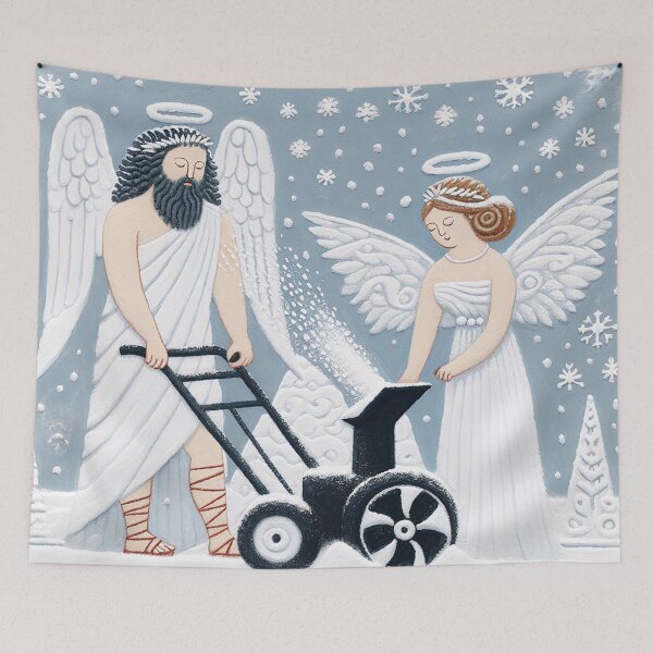 Item preview, Snow Blower Mythology with Zeus and Angel designed and sold by zzz888.