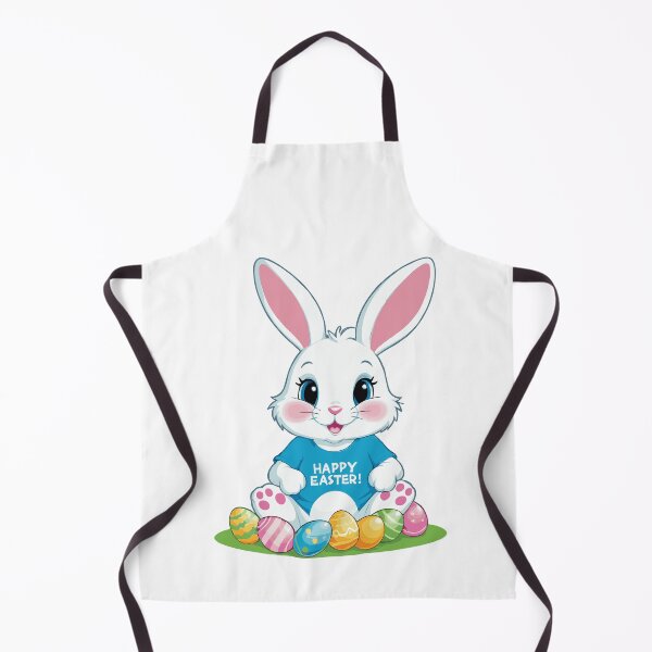 Aperçu de l'œuvre Lapin de Pâques en t-shirt bleu avec texte "Joyeuses Pâques !". créée et vendue par twisted-dot.