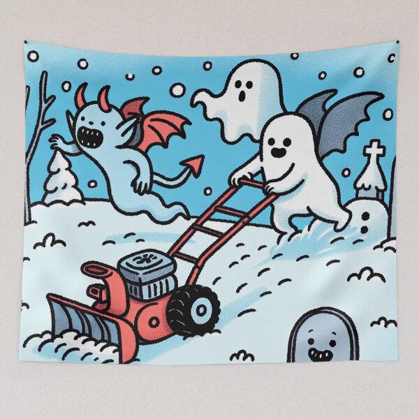 Item preview, Demon and Ghost Joy in the Snow with Snow Blower designed and sold by zzz888.