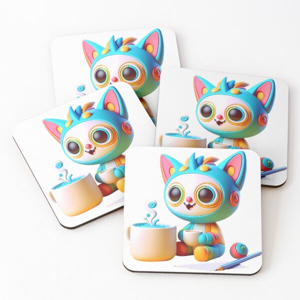 Item preview, Cute Whimsical Cat with Coffee - Vibrant Fantasy Creature Art Print designed and sold by aiart-cutegirl.