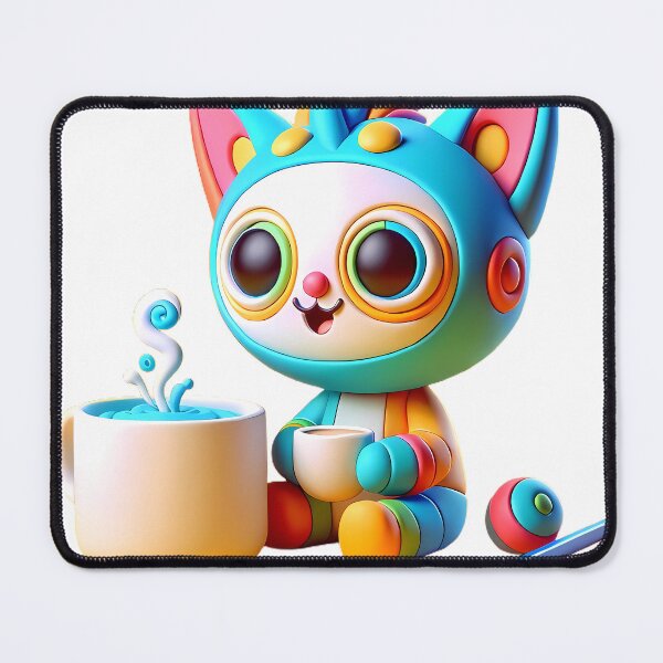Item preview, Cute Whimsical Cat with Coffee - Vibrant Fantasy Creature Art Print designed and sold by aiart-cutegirl.
