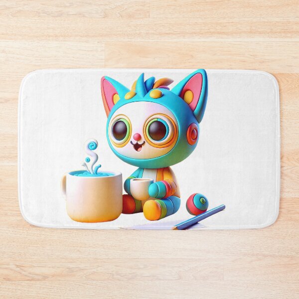 Item preview, Cute Whimsical Cat with Coffee - Vibrant Fantasy Creature Art Print designed and sold by aiart-cutegirl.