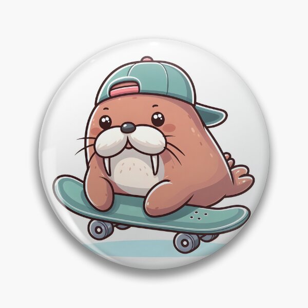 Item preview, Kawaii Walrus With Backwards Cap Riding A Skateboard designed and sold by CanvasCutie.