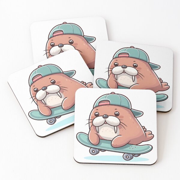 Item preview, Kawaii Walrus With Backwards Cap Riding A Skateboard designed and sold by CanvasCutie.