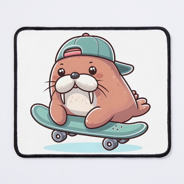 Item preview, Kawaii Walrus With Backwards Cap Riding A Skateboard designed and sold by CanvasCutie.