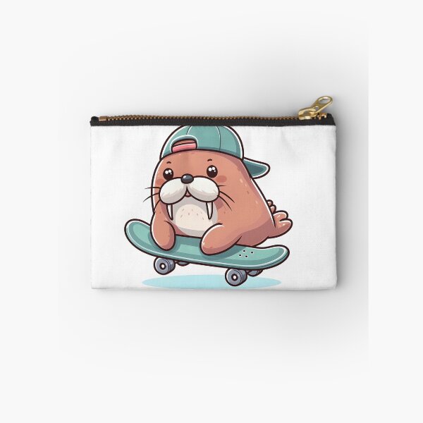 Item preview, Kawaii Walrus With Backwards Cap Riding A Skateboard designed and sold by CanvasCutie.