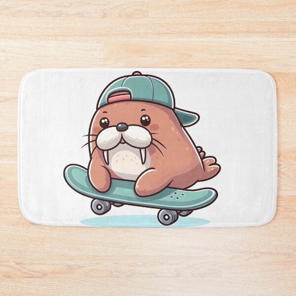 Item preview, Kawaii Walrus With Backwards Cap Riding A Skateboard designed and sold by CanvasCutie.